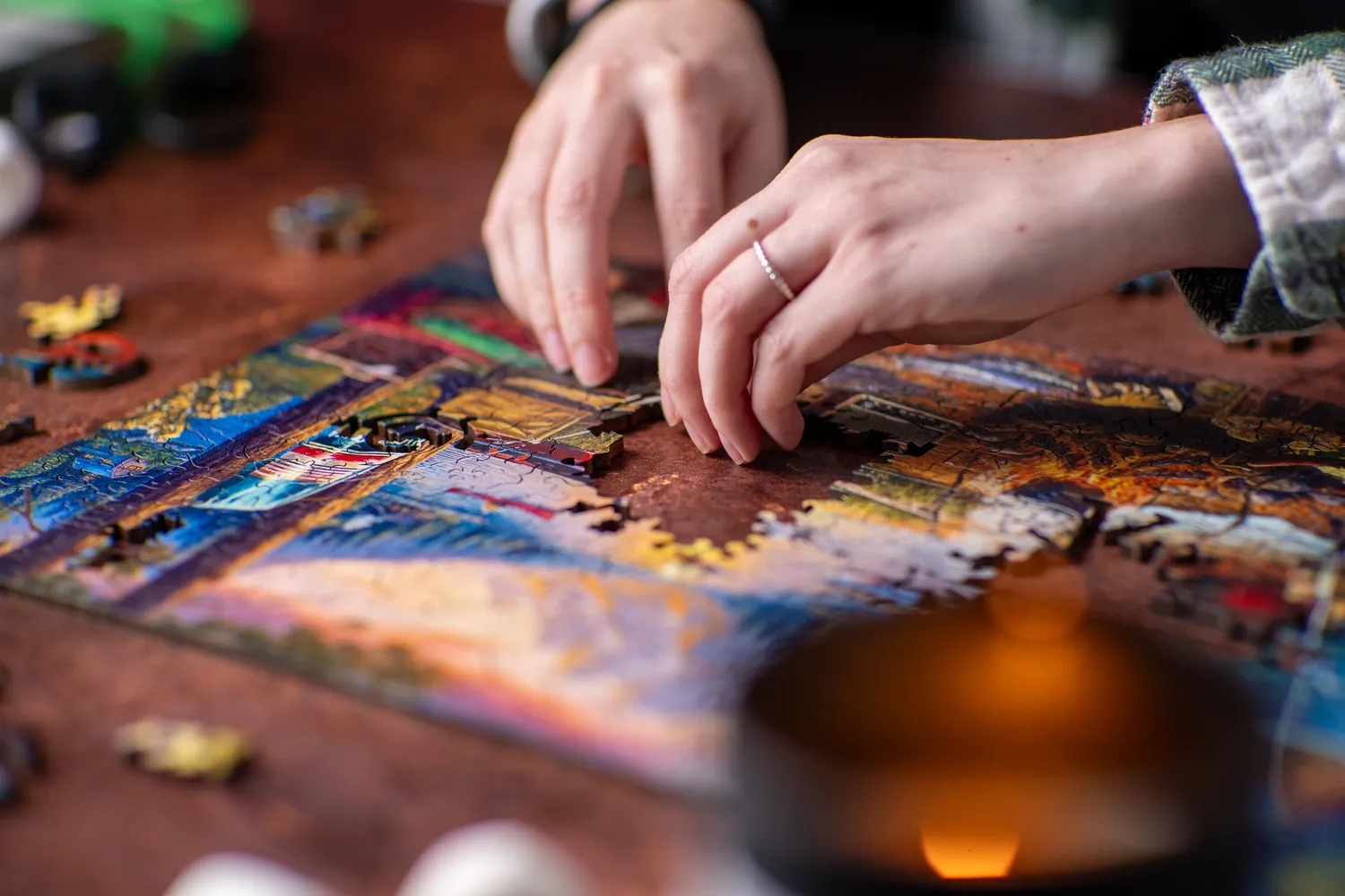 Mosaic Puzzles Casting by the Campfire puzzle lemn 500 piese pescuit