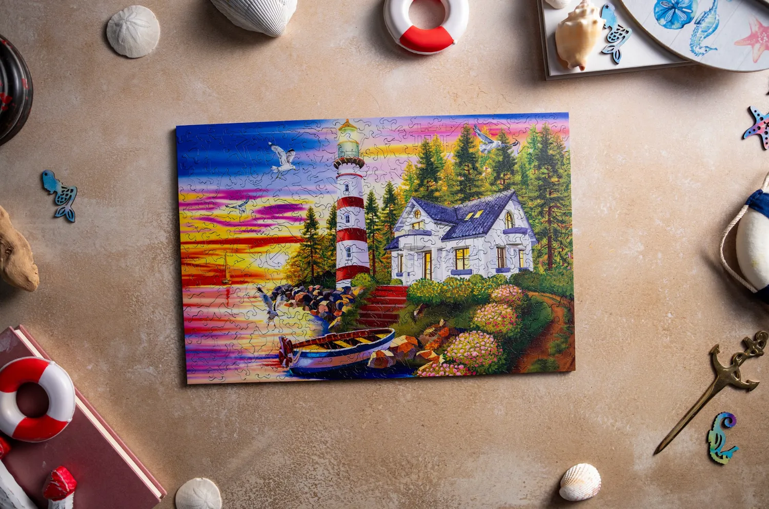 Mosaic Puzzles Lighthouse on Coast puzzle lemn 500 piese far