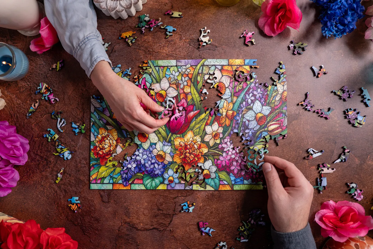 Mosaic Puzzles Glass Petals puzzle lemn 1000 piese flori