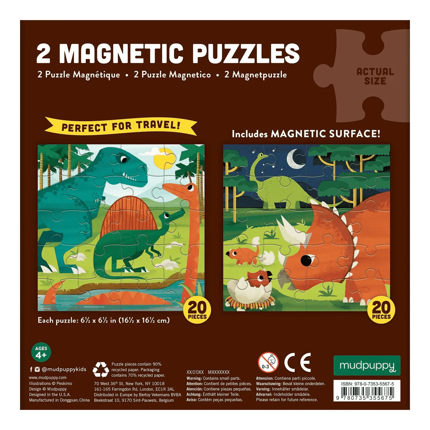 Mudpuppy Mighty Dinosaurs puzzle magnetic 2x20 piese