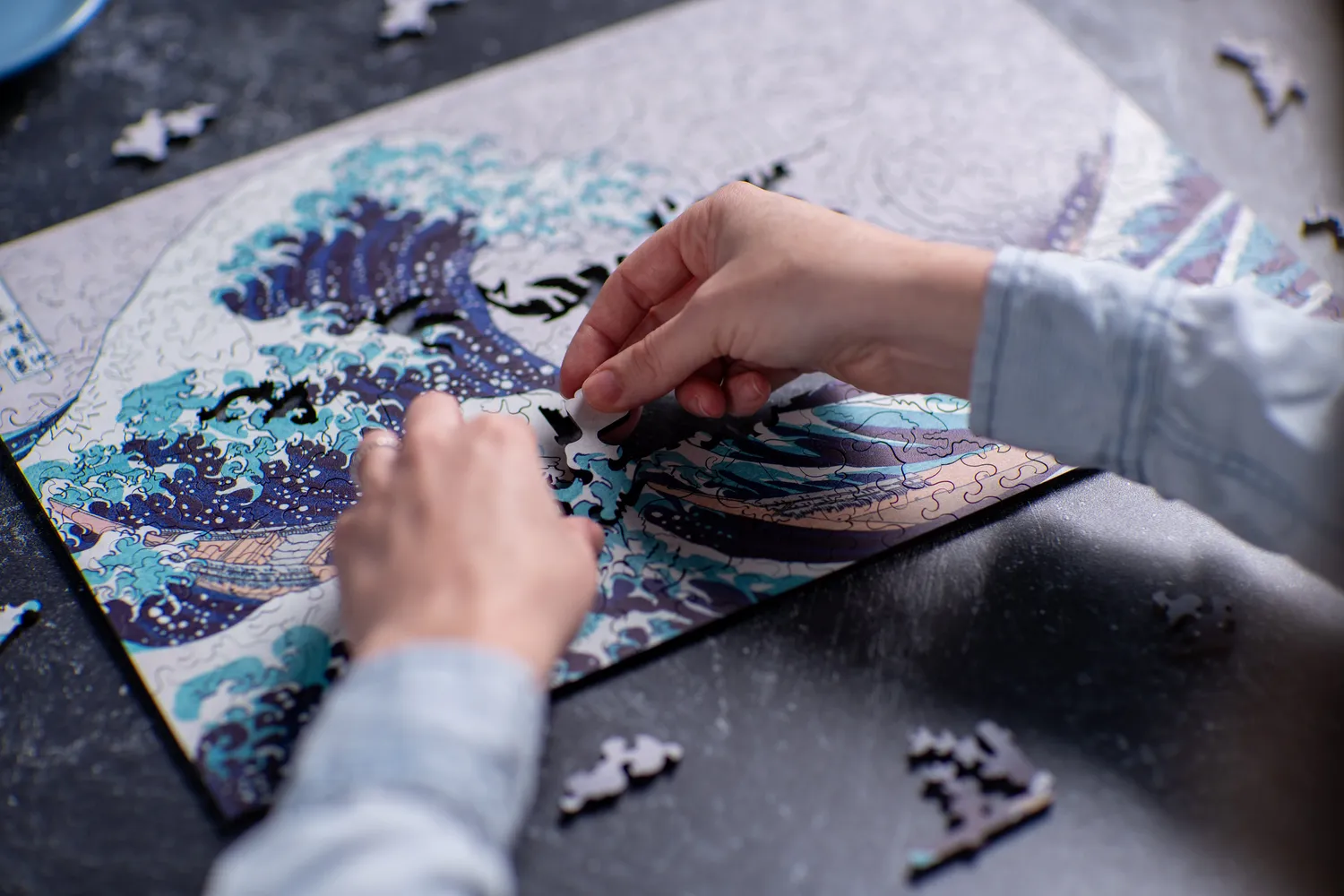 Mosaic Puzzles Great Wave Hokusai puzzle din lemn 100 piese val