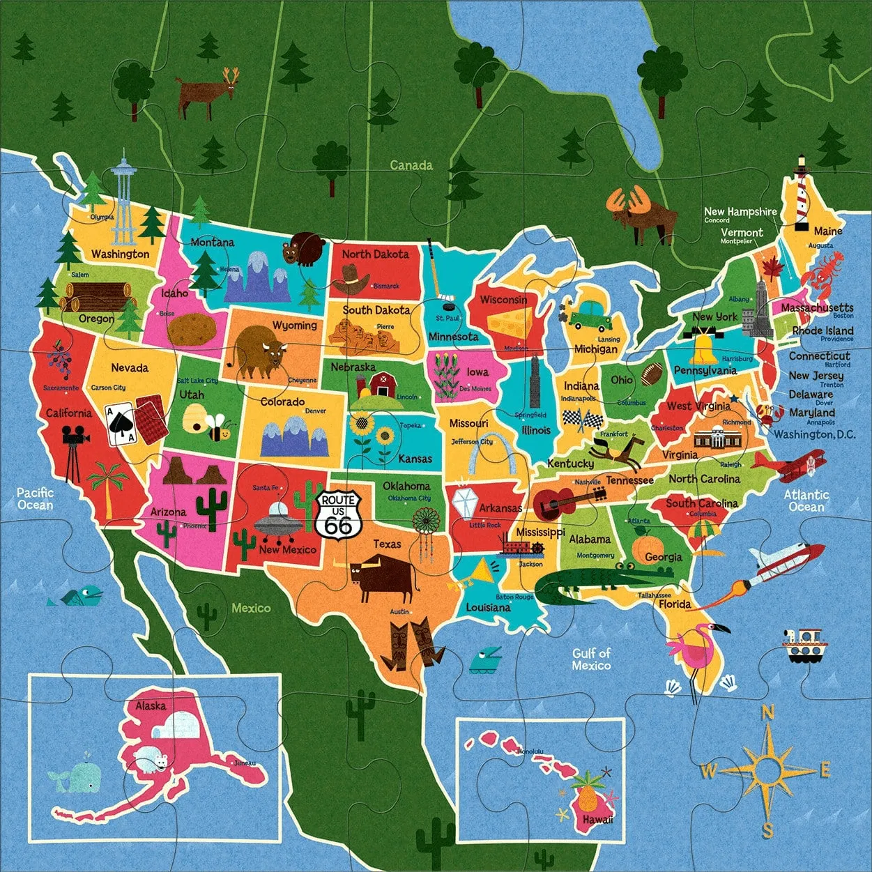 Mudpuppy Map of the U.S.A. puzzle podea 25 piese jumbo