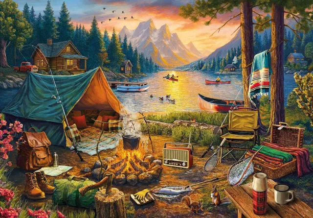 Mosaic Puzzles Casting by the Campfire puzzle lemn 500 piese pescuit