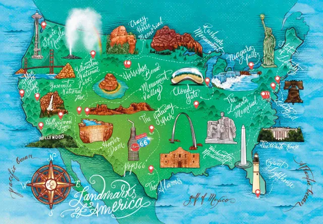 Mosaic Puzzles Landmarks of America puzzle lemn 500 piese obiective