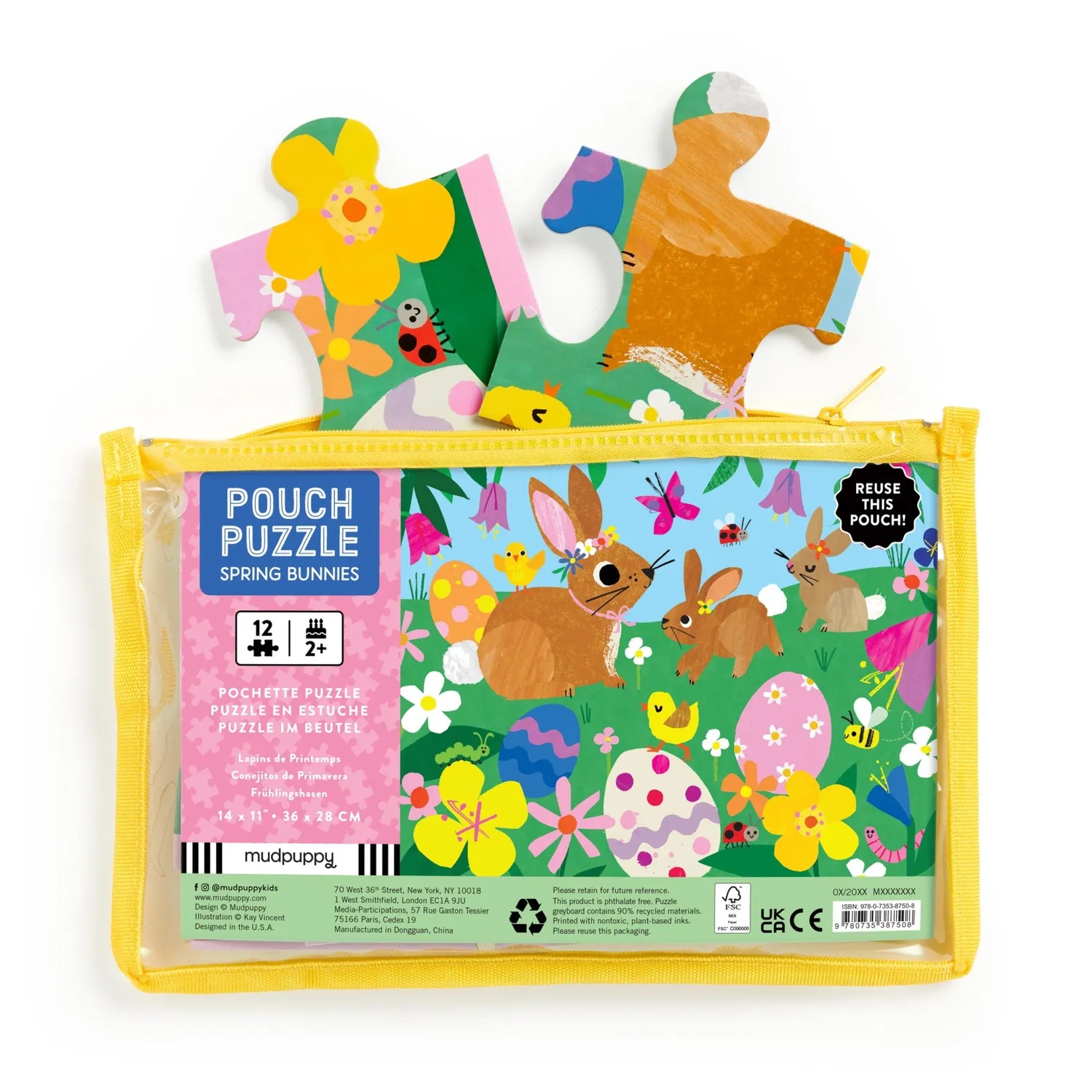Mudpuppy Spring Bunnies puzzle husă 12 piese 2+ ani