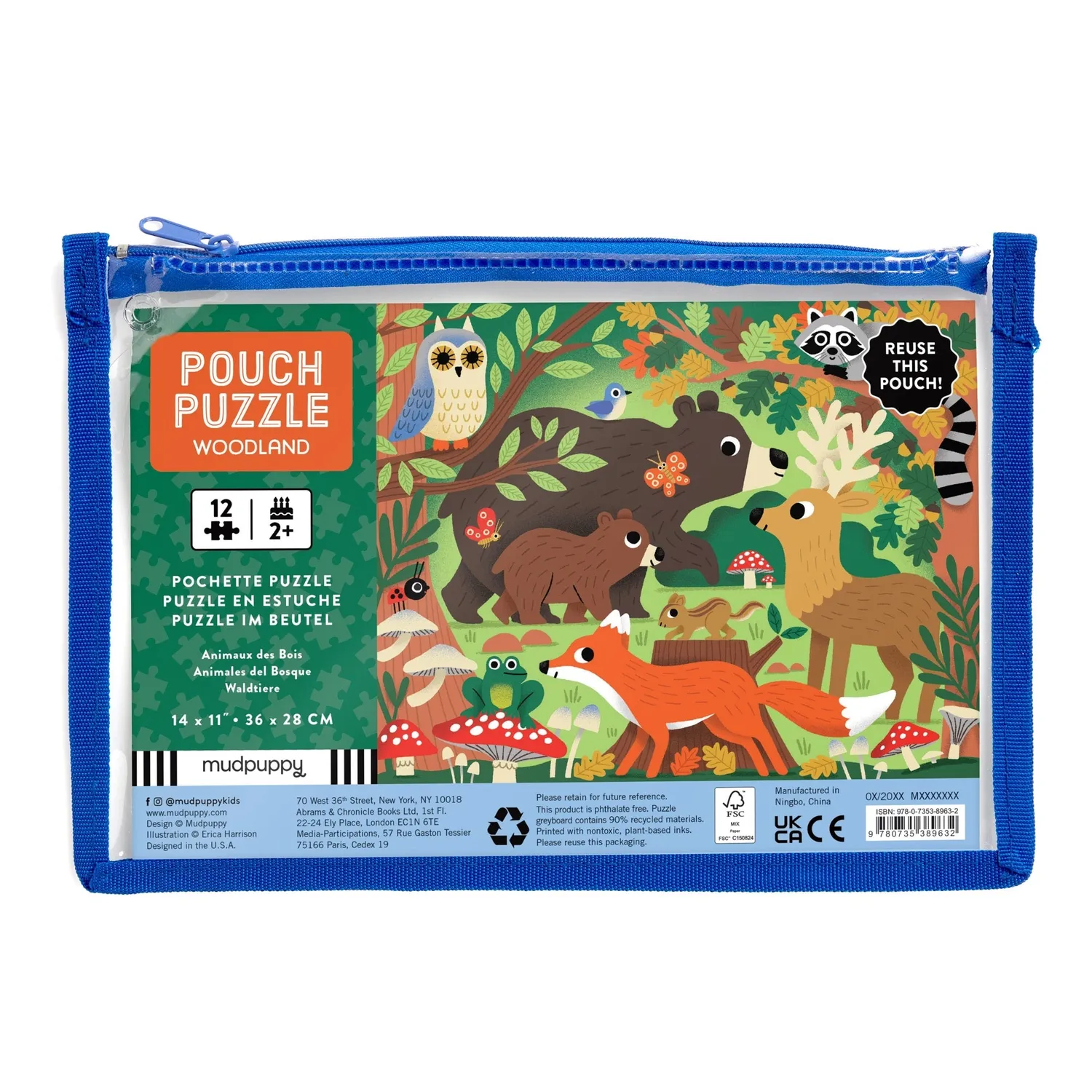 Mudpuppy Woodland puzzle 12 piese pouch animale padure