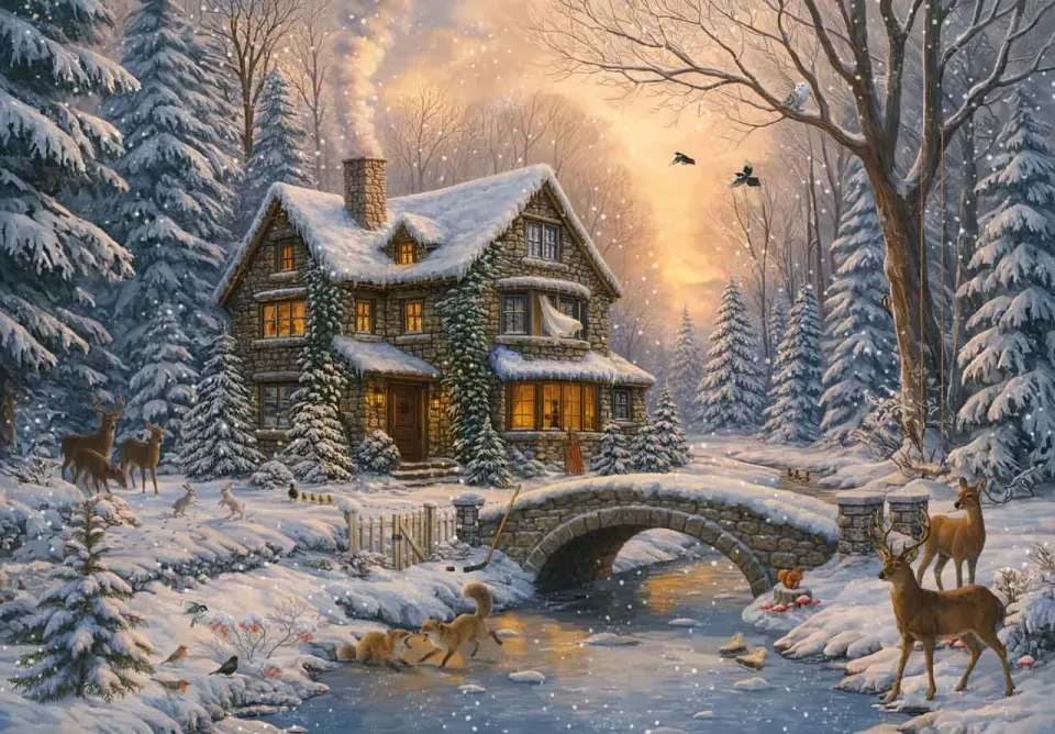 Mosaic Puzzles Woodland Winter Refuge puzzle lemn 1000 piese