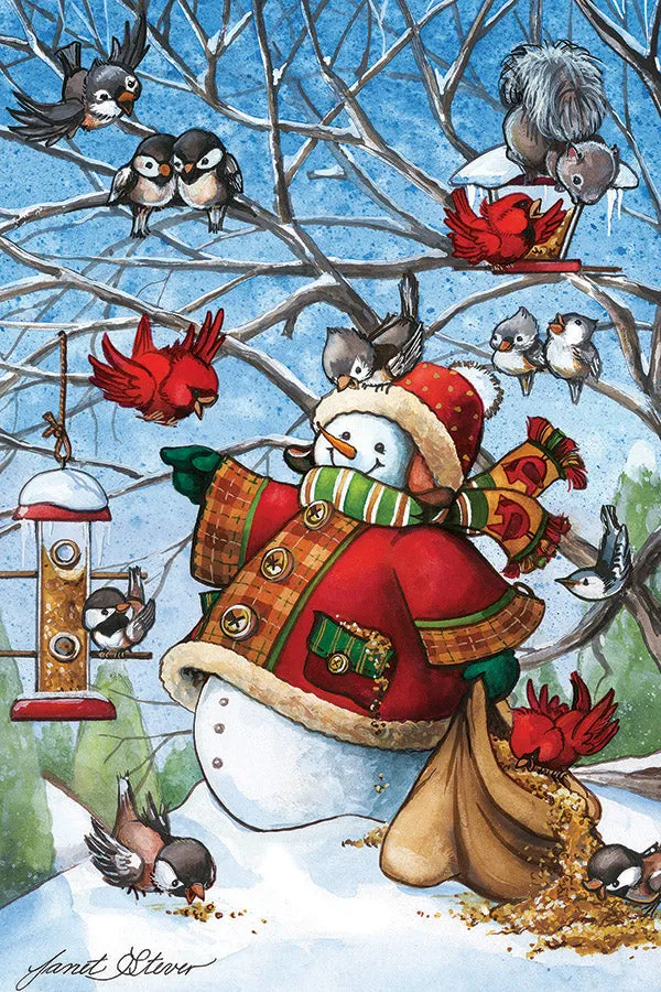Cobble Hill Frosty Feeds His Friends puzzle podea 48 piese iarnă