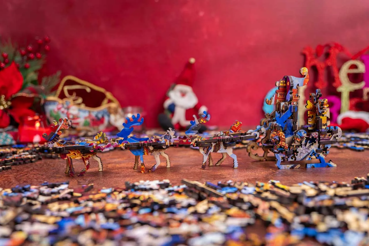 Mosaic Heritage 3D Santa's Sleigh Ride puzzle lemn 1000 piese Crăciun