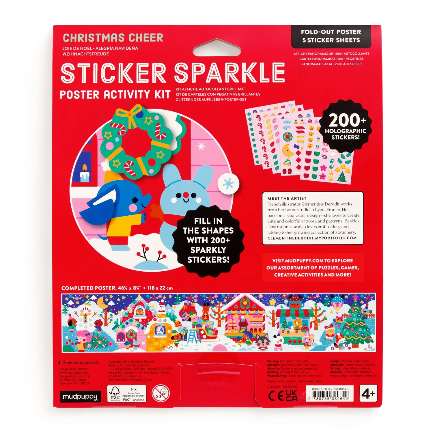 Mudpuppy Christmas Cheer poster cu stickere 200 piese holografice
