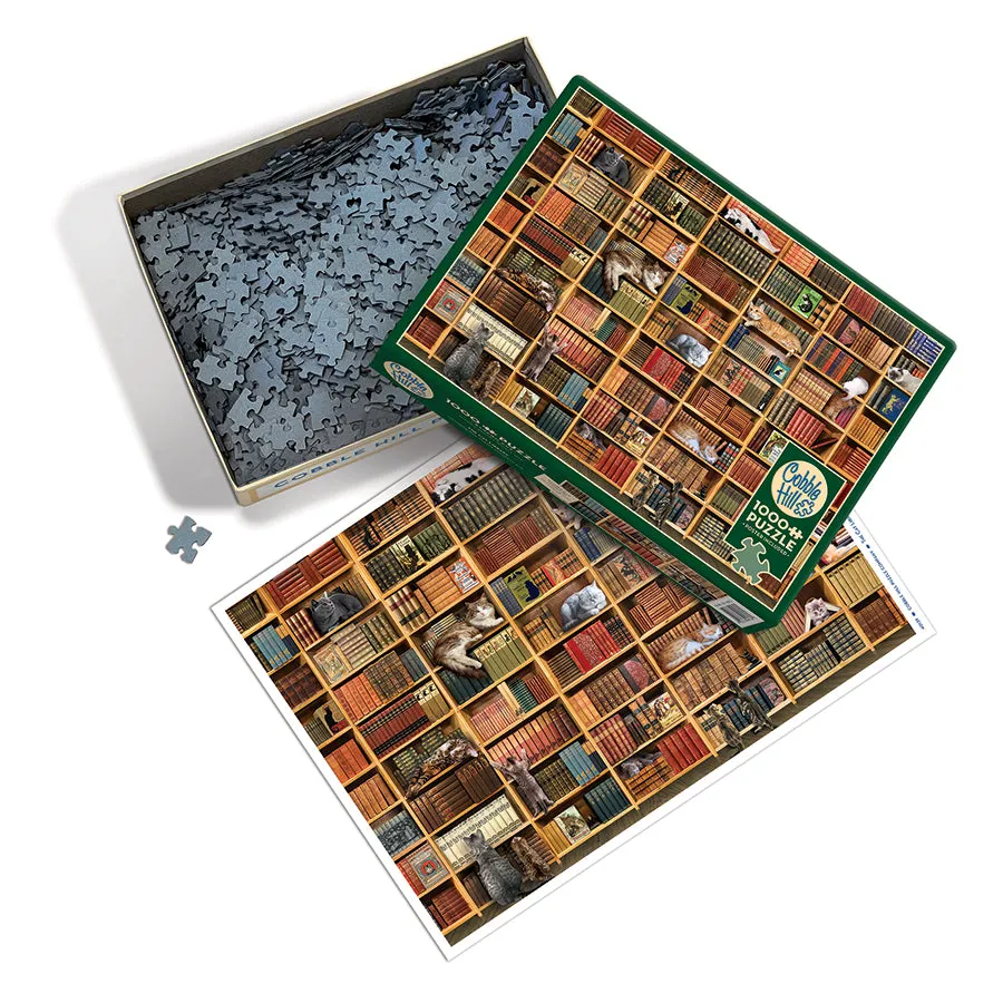 Cobble Hill Cat Library puzzle 1000 piese pisici