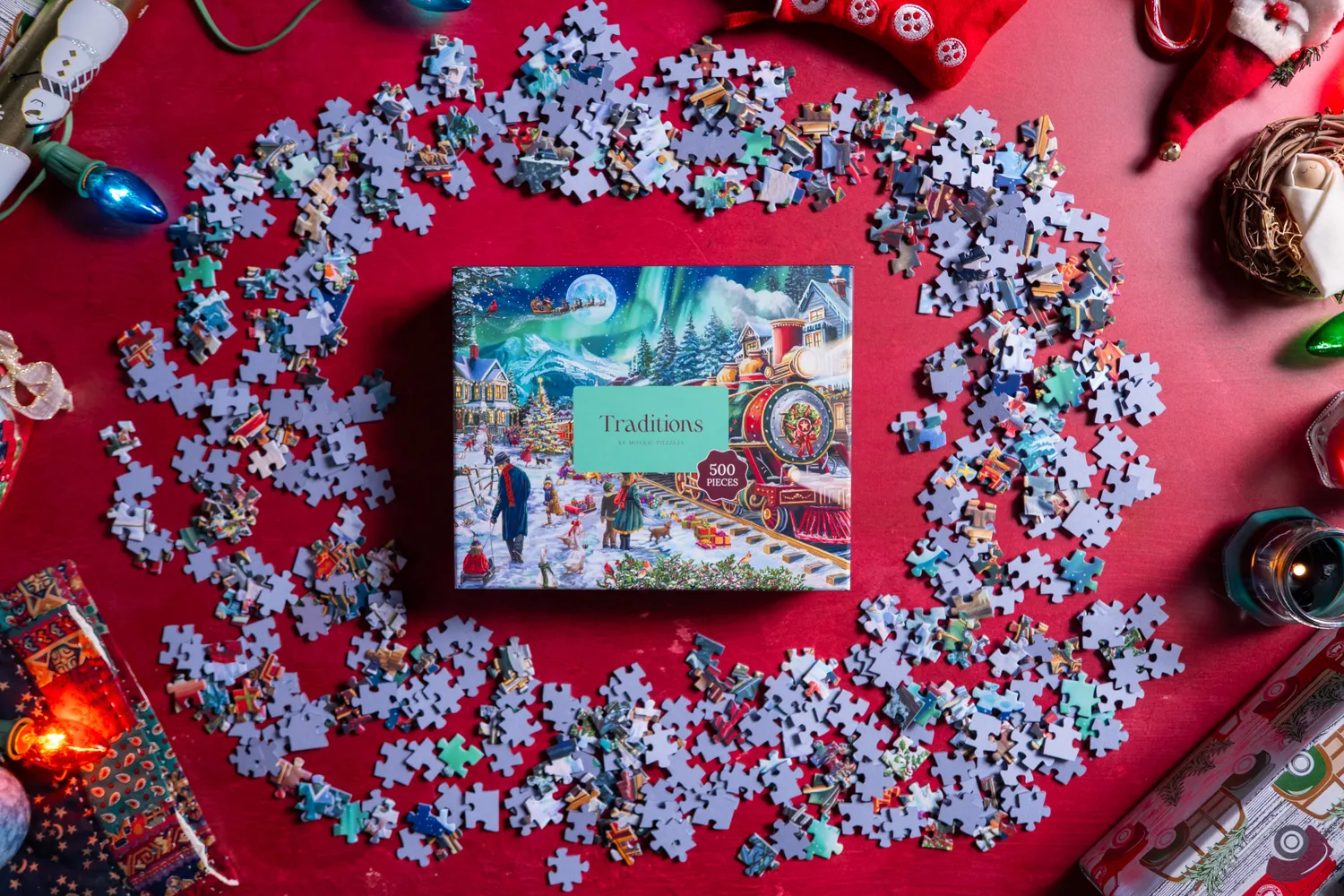 Mosaic Puzzles Traditions Christmas Cheer on the Tracks puzzle 500 piese iarnă
