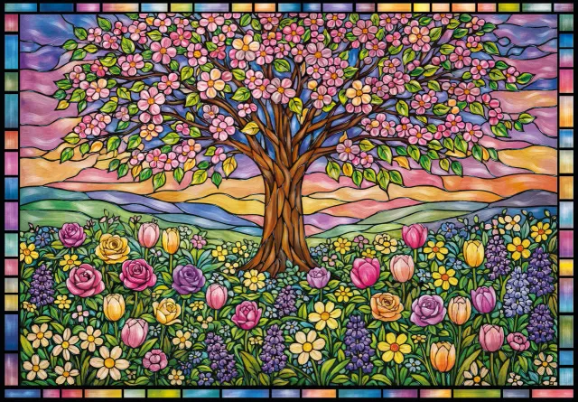 Mosaic Puzzles Spring in Glass puzzle lemn 1000 piese flori