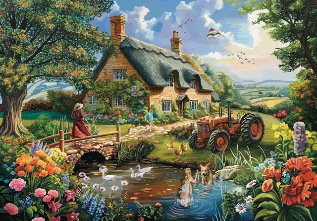Mosaic Puzzles Joyful Morning tractor puzzle lemn 500 piese