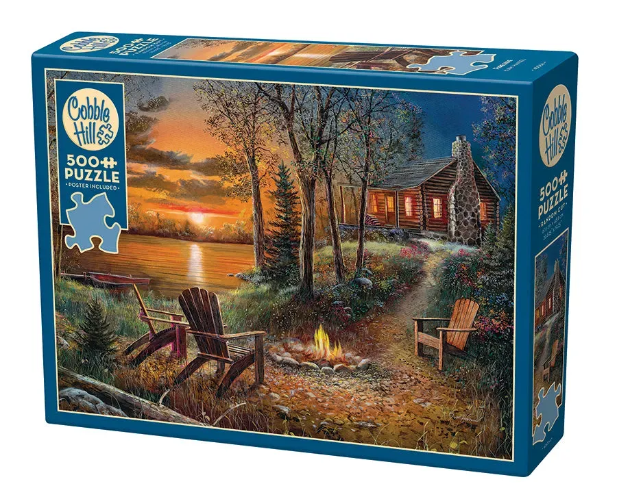 Cobble Hill Fireside puzzle 500 piese foc tabara