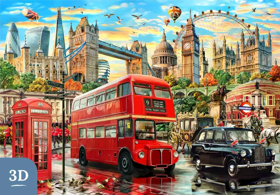 Mosaic Puzzles Touring London Town puzzle lemn 1000 piese 3D bus