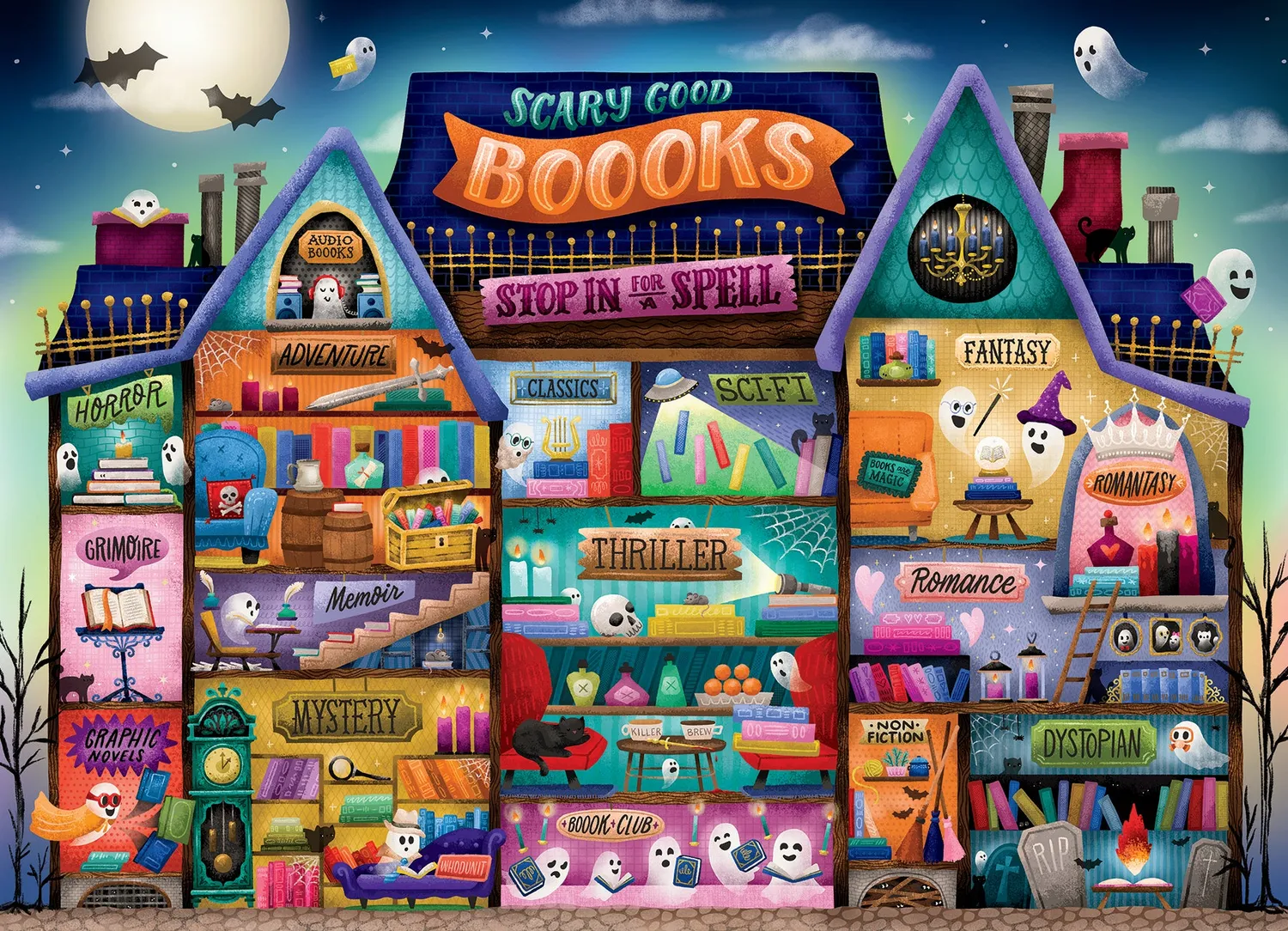 Cobble Hill Scary Good Boooks puzzle 500 piese Halloween