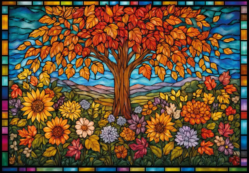 Mosaic Puzzles Autumn in Glass puzzle lemn 1000 piese floare