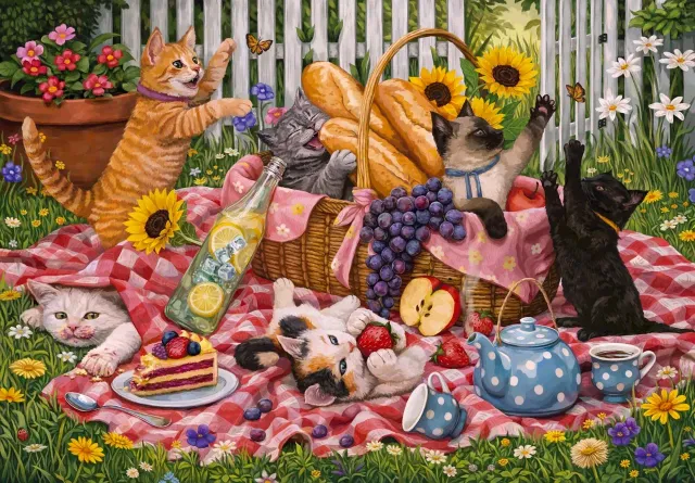 Mosaic Puzzles Kittens Tea Time puzzle lemn 250 piese