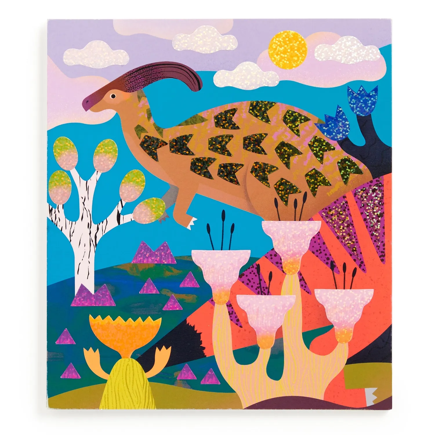 Mudpuppy Dinosaur Land poster cu 200 stickere sclipici