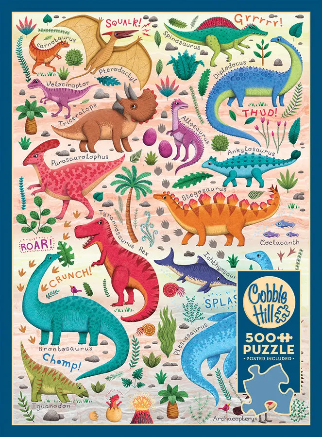 Cobble Hill Rawr! puzzle 500 piese dinozauri colorati