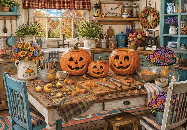 Mosaic Puzzles Pumpkin Carving Day puzzle lemn 500 piese toamna