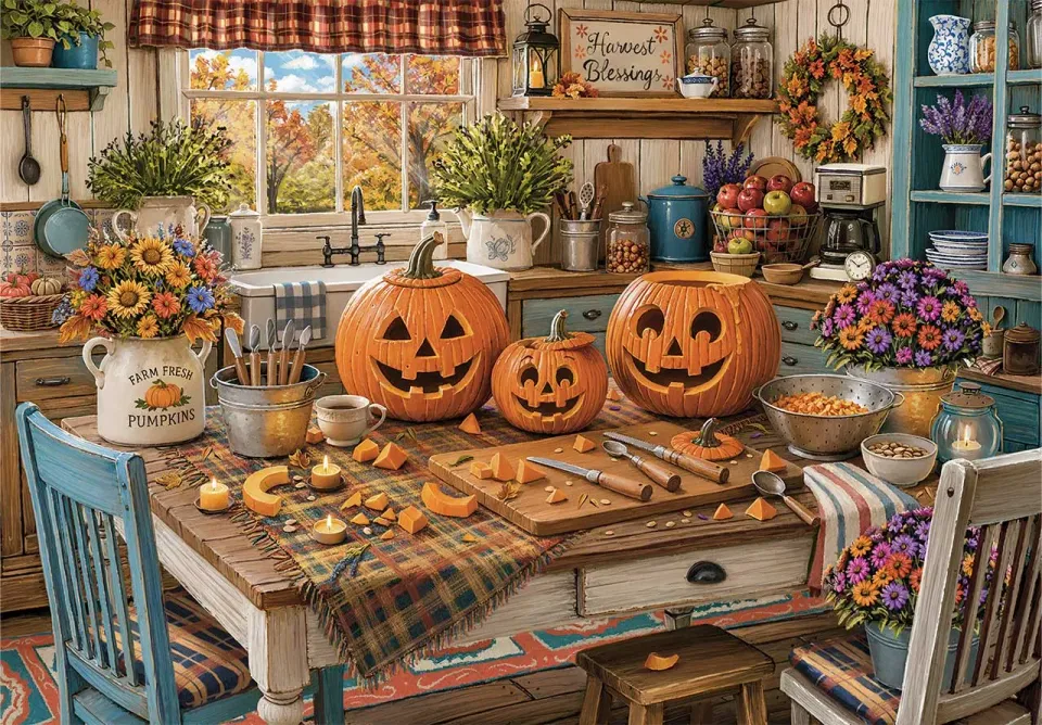 Mosaic Puzzles Pumpkin Carving Day puzzle lemn 500 piese toamna