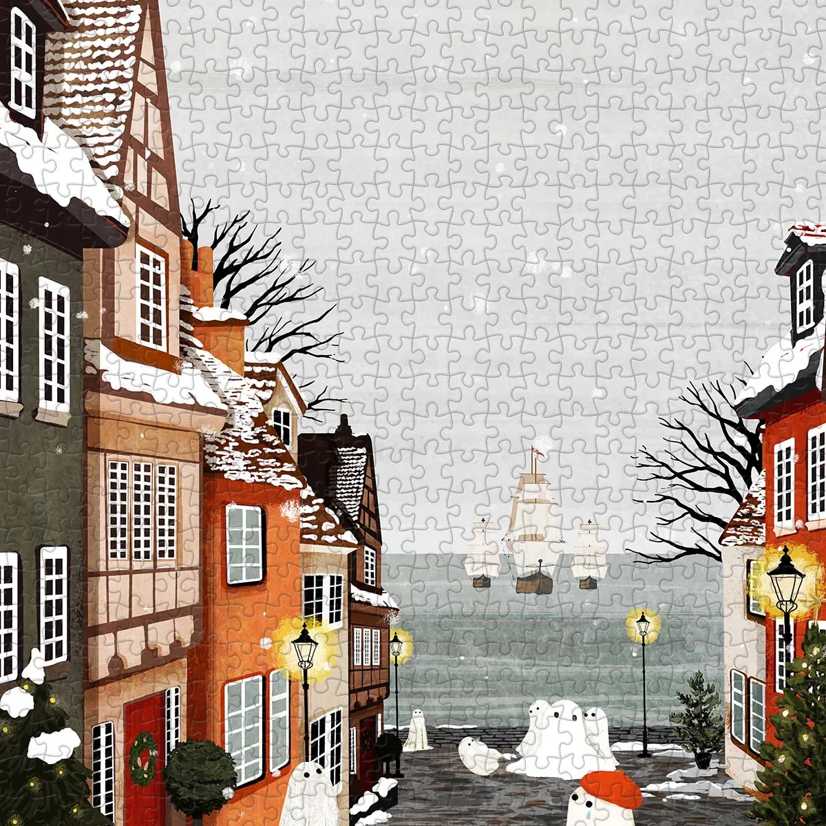 PieceRelax Snowy Harbor Town U1032 puzzle 1000 piese iarnă