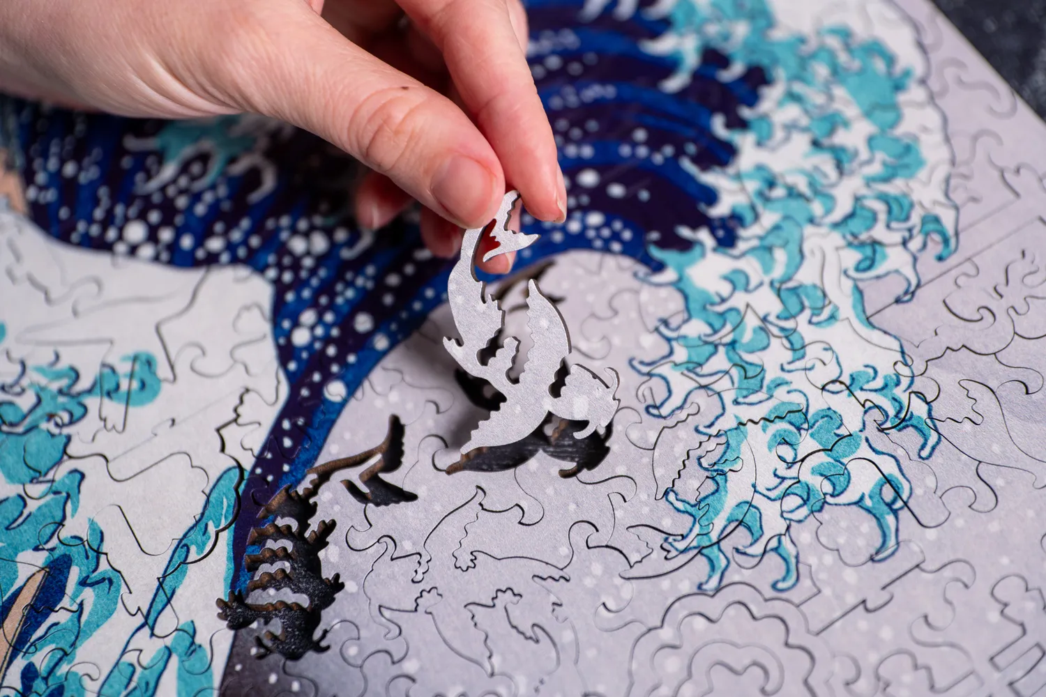 Mosaic Puzzles Great Wave Hokusai puzzle din lemn 100 piese val