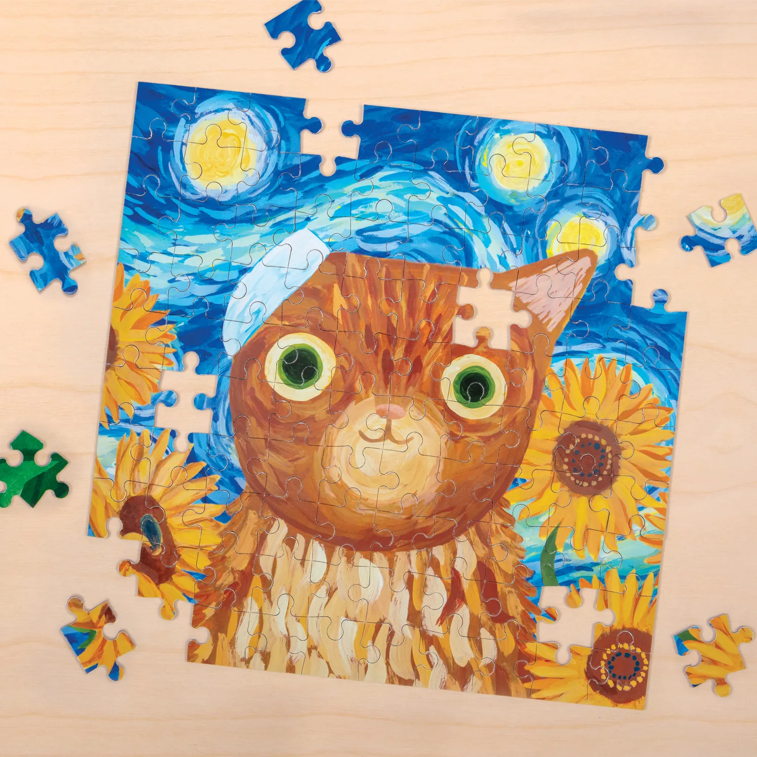 Mudpuppy Artsy Cats Vincat van Gogh puzzle 100 piese tablă
