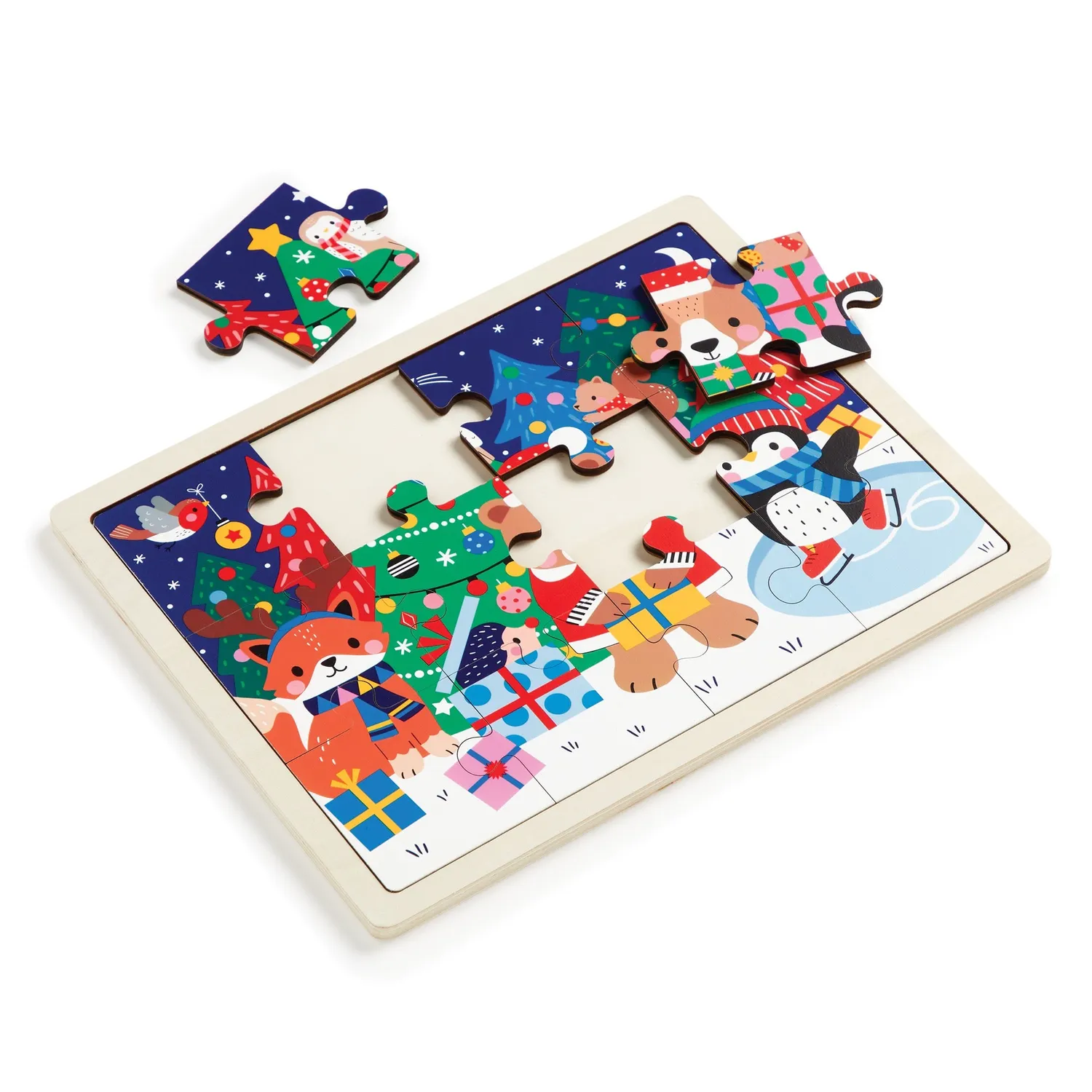 Mudpuppy Festive Friends puzzle lemn 12 piese 29x28 cm
