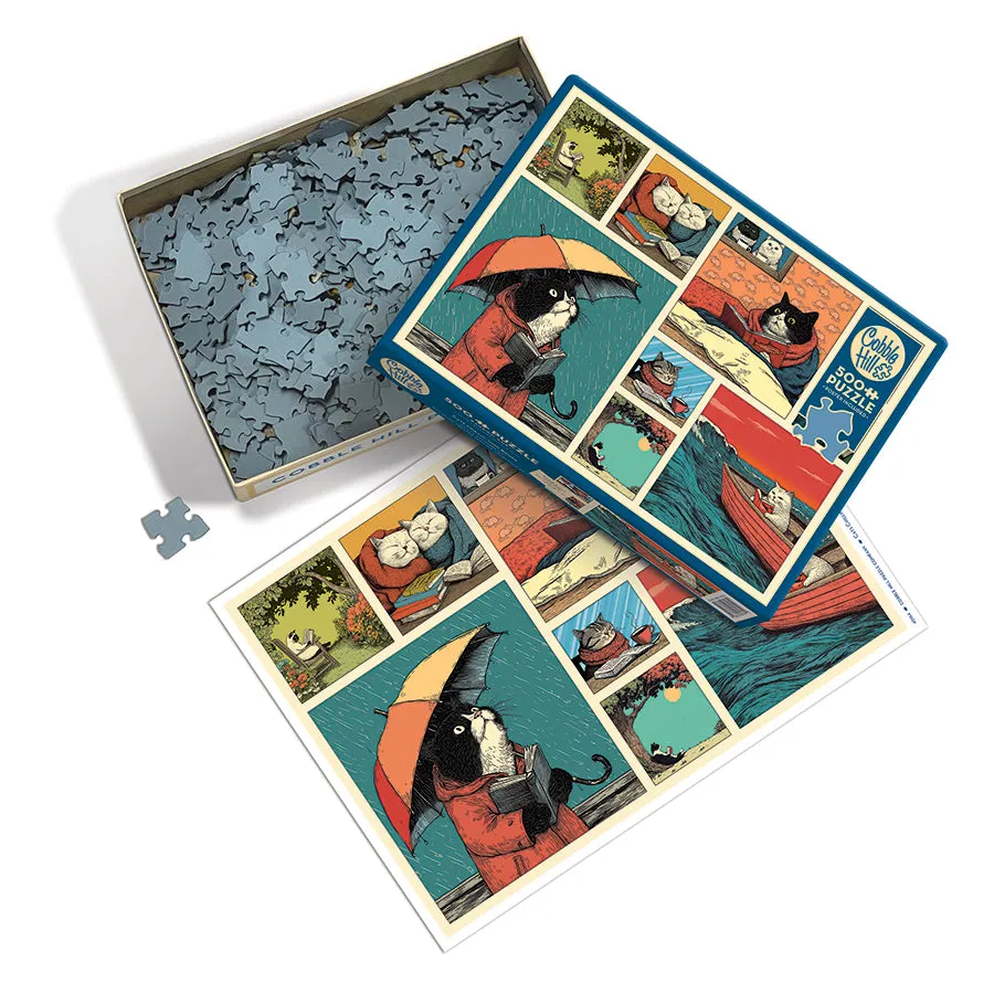 Cobble Hill Cats Chillin with Books puzzle 500 piese pisici
