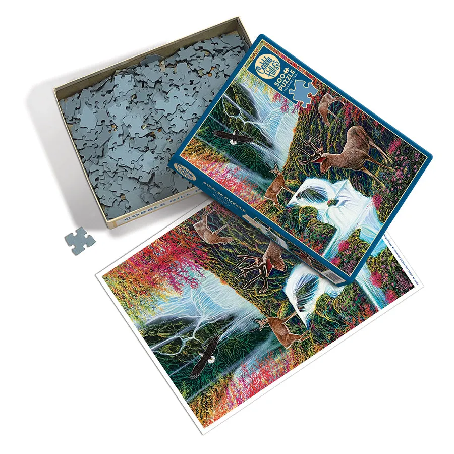 Cobble Hill Mystic Forest puzzle 500 piese cerbi cascada