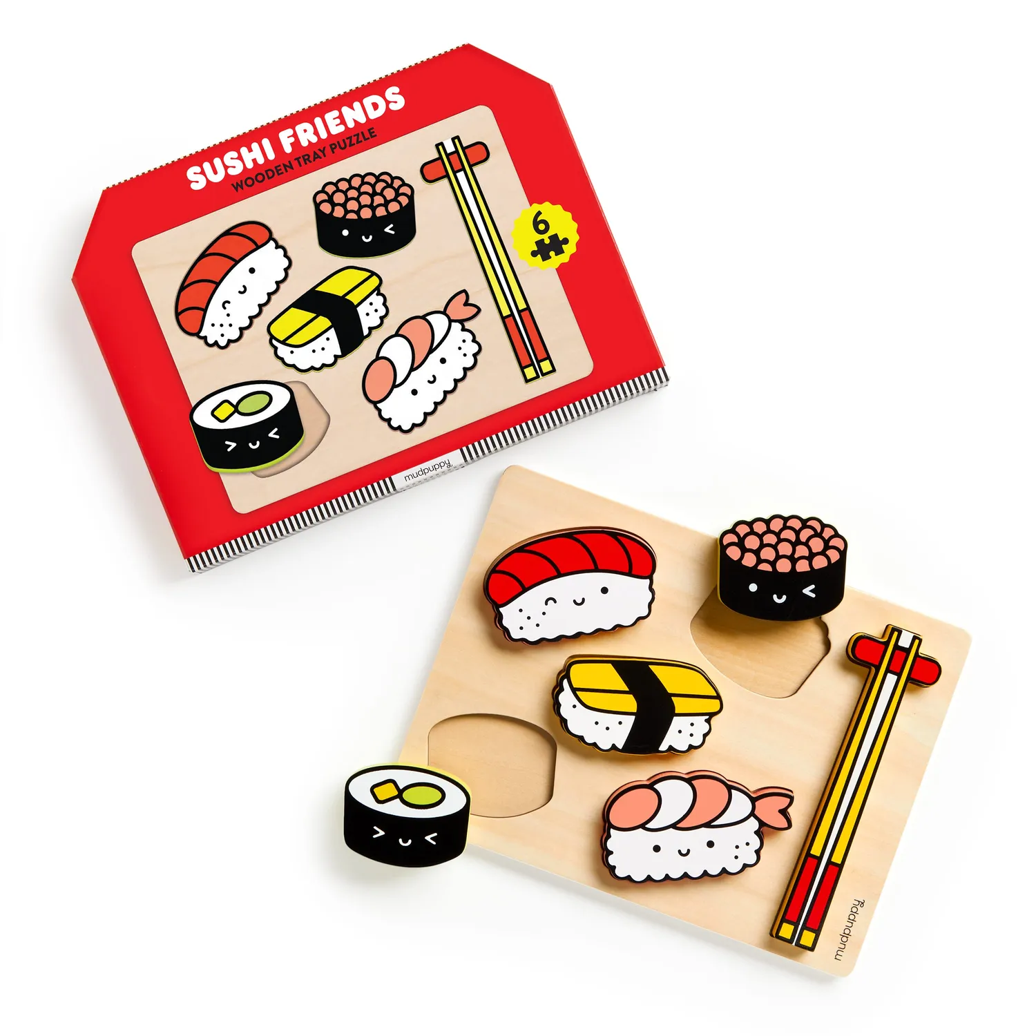 Mudpuppy Sushi Friends puzzle lemn 8 piese tava
