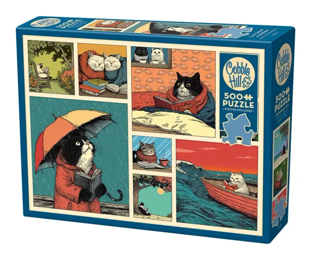 Cobble Hill Cats Chillin with Books puzzle 500 piese pisici