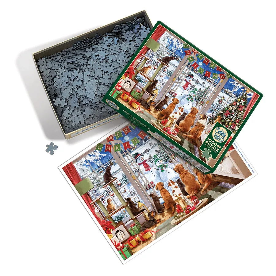 Cobble Hill Christmas Visitors puzzle 1000 piese cu pisici și câini