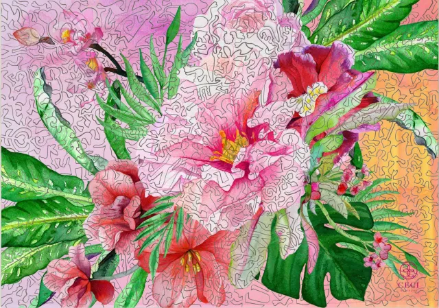 Mosaic Puzzles Hibiscus Sunset puzzle lemn 1000 piese flori
