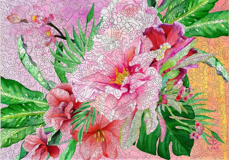 Mosaic Puzzles Hibiscus Sunset puzzle lemn 1000 piese flori