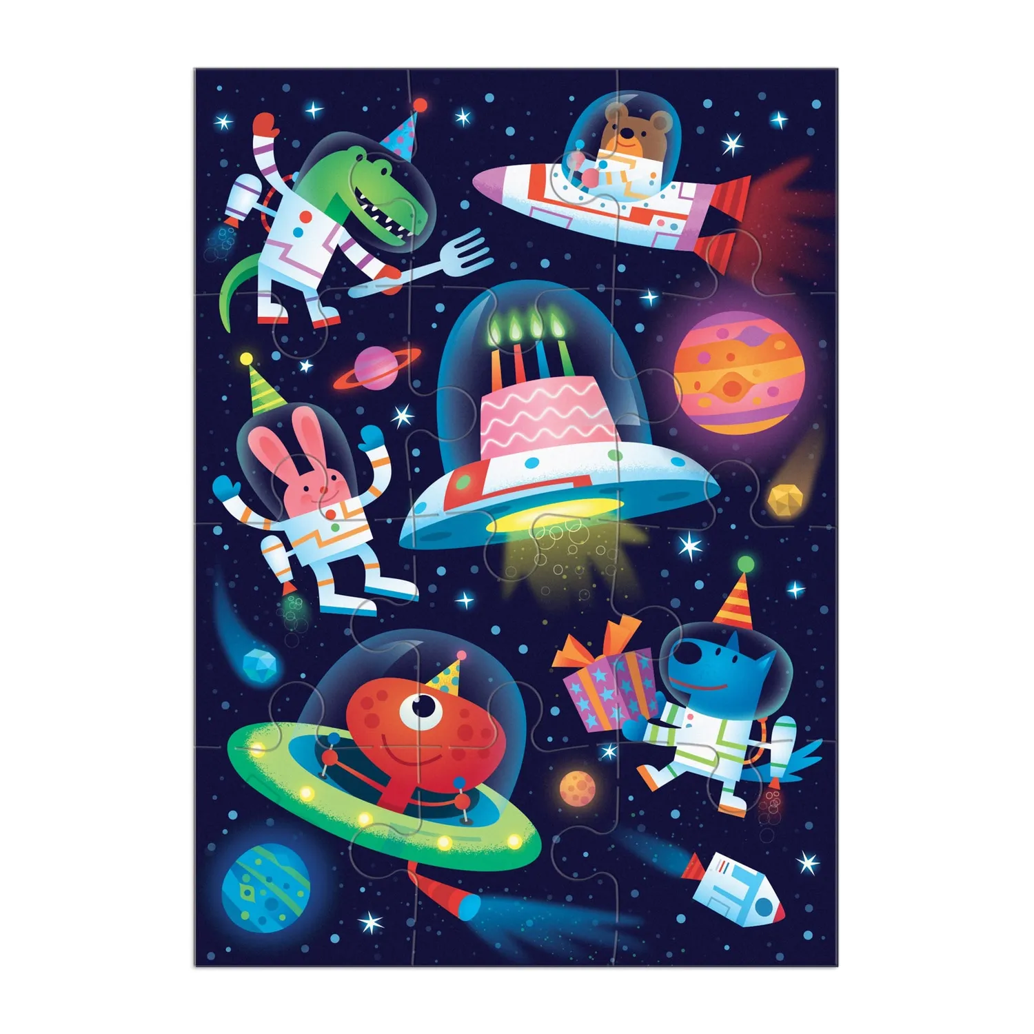 Mudpuppy Cosmic Party puzzle felicitare 12 piese spatiu