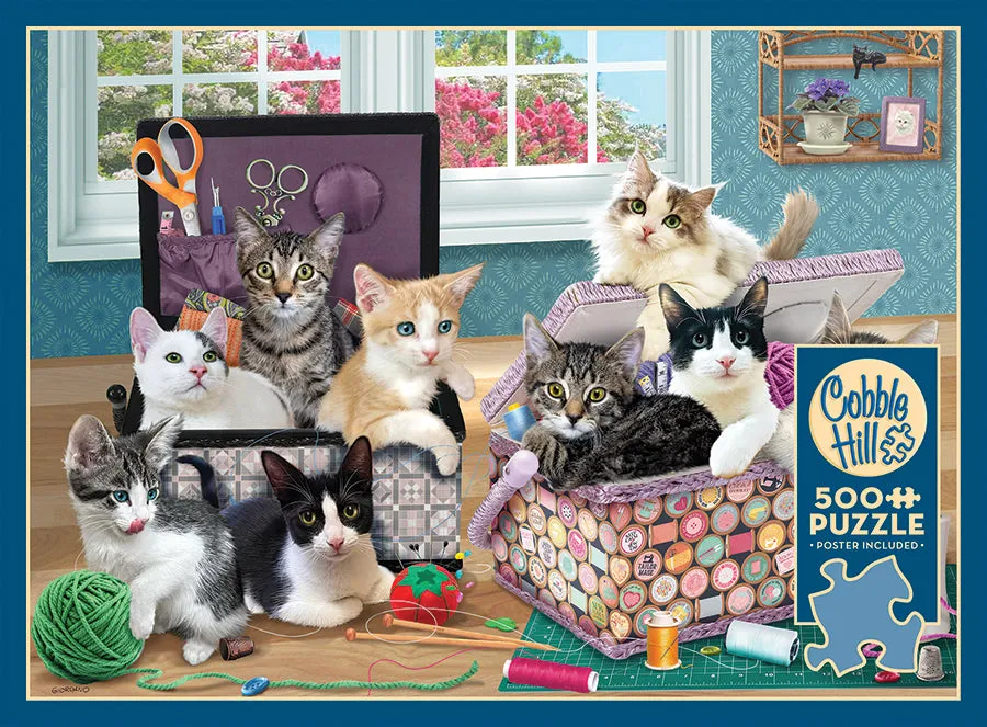 Cobble Hill Crafty Kittens puzzle 500 piese pisici