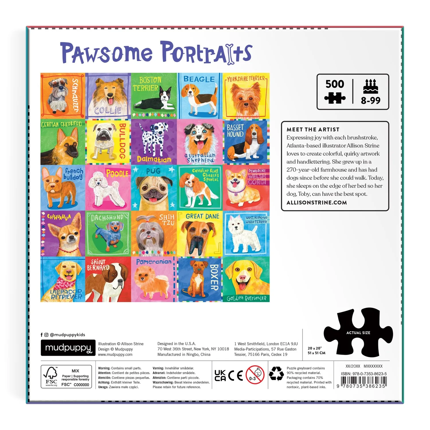 Mudpuppy Pawsome Portraits puzzle 500 piese 51x51 cm