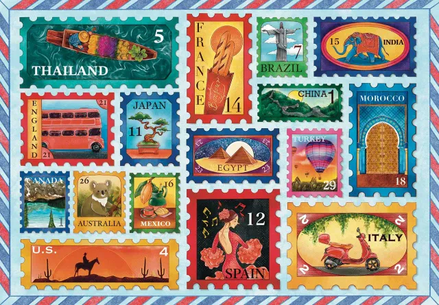 Mosaic Puzzles Around the World in Stamps puzzle lemn 100 piese