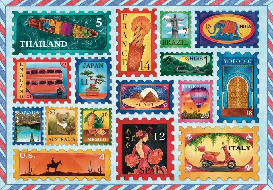Mosaic Puzzles Around the World in Stamps puzzle lemn 100 piese