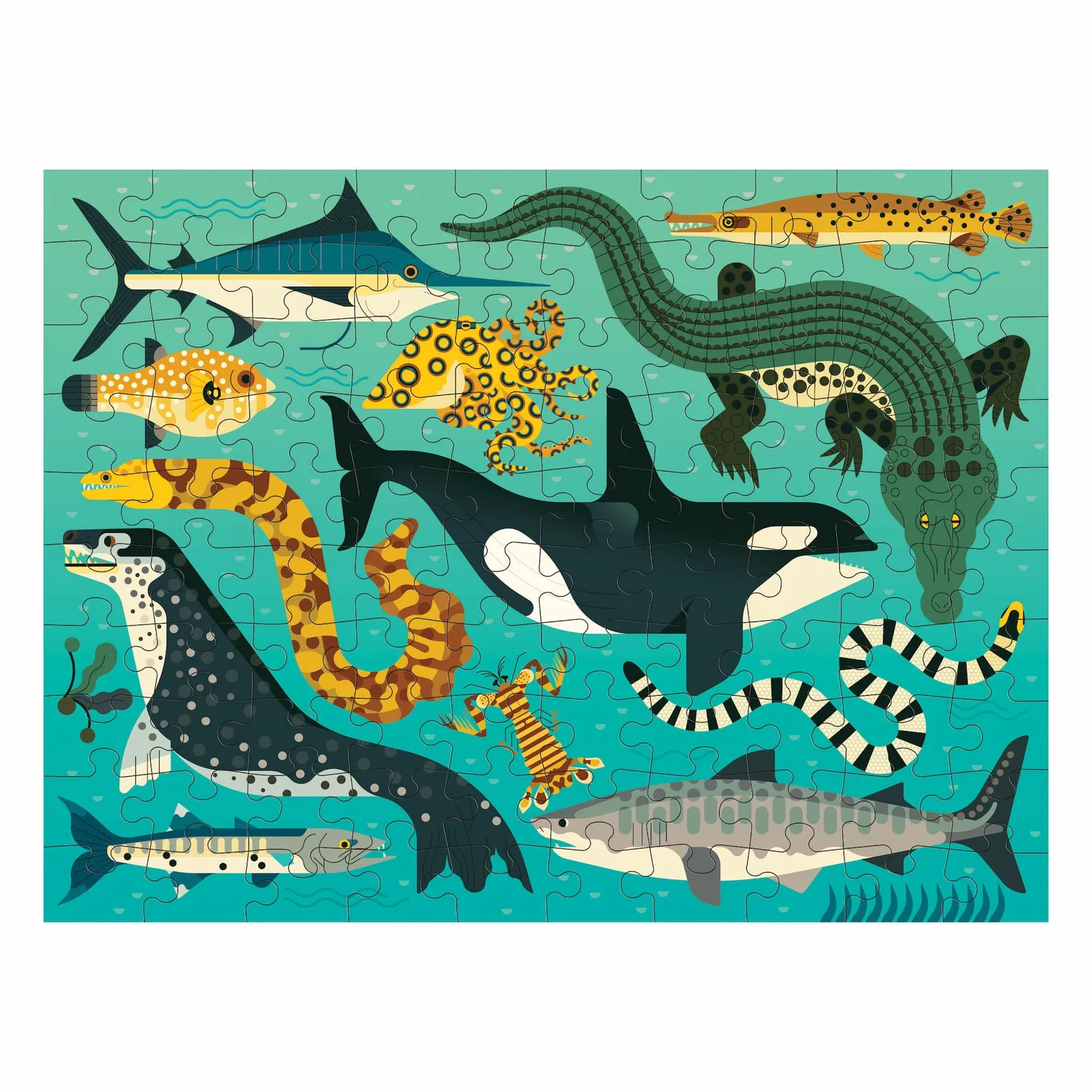 Mudpuppy Land & Sea Predators puzzle dublu 100 piese
