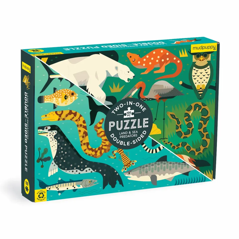 Mudpuppy Land & Sea Predators puzzle dublu 100 piese
