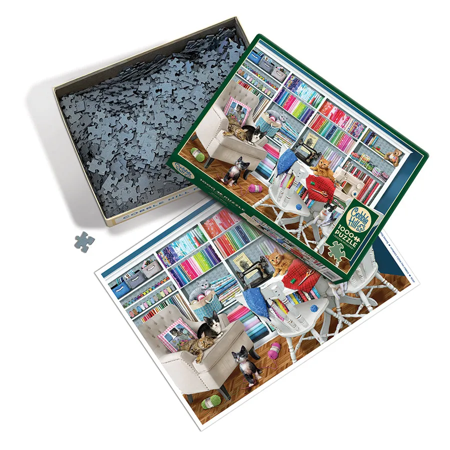 Cobble Hill Sewing Room puzzle 1000 piese cu pisici