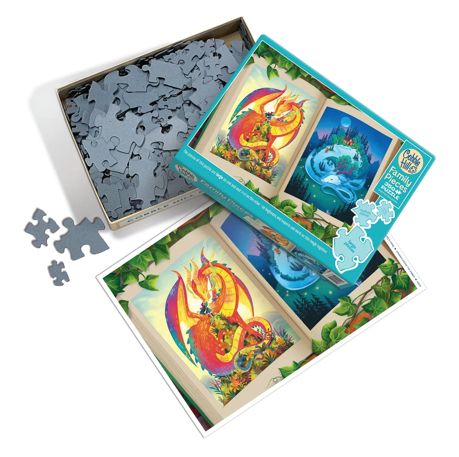 Cobble Hill Family Pieces Night Day puzzle 350 piese dragoni