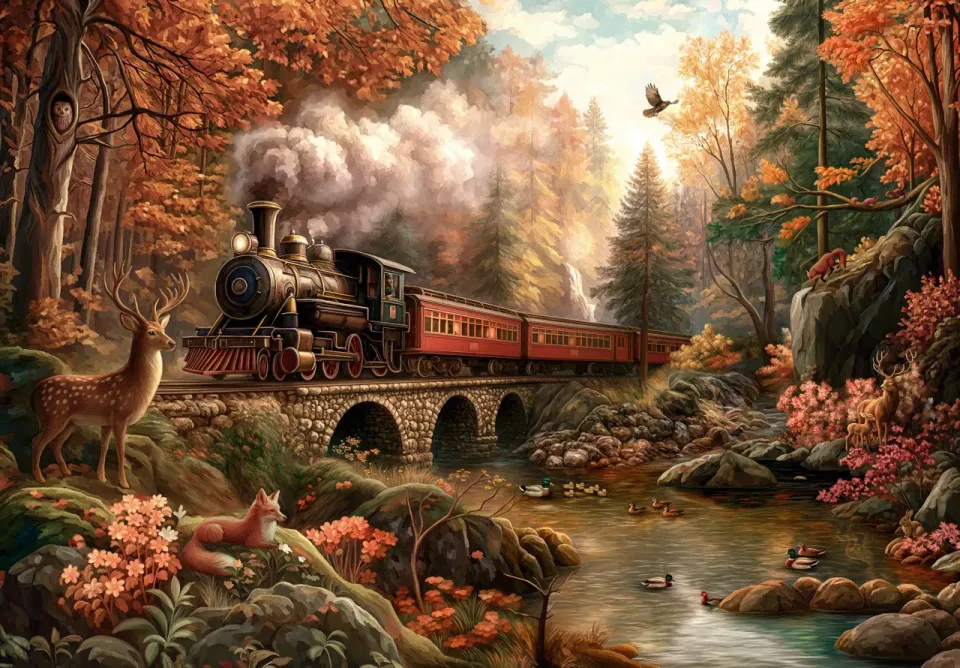 Mosaic Puzzles Great Woodland Railway puzzle lemn 100 piese toamna
