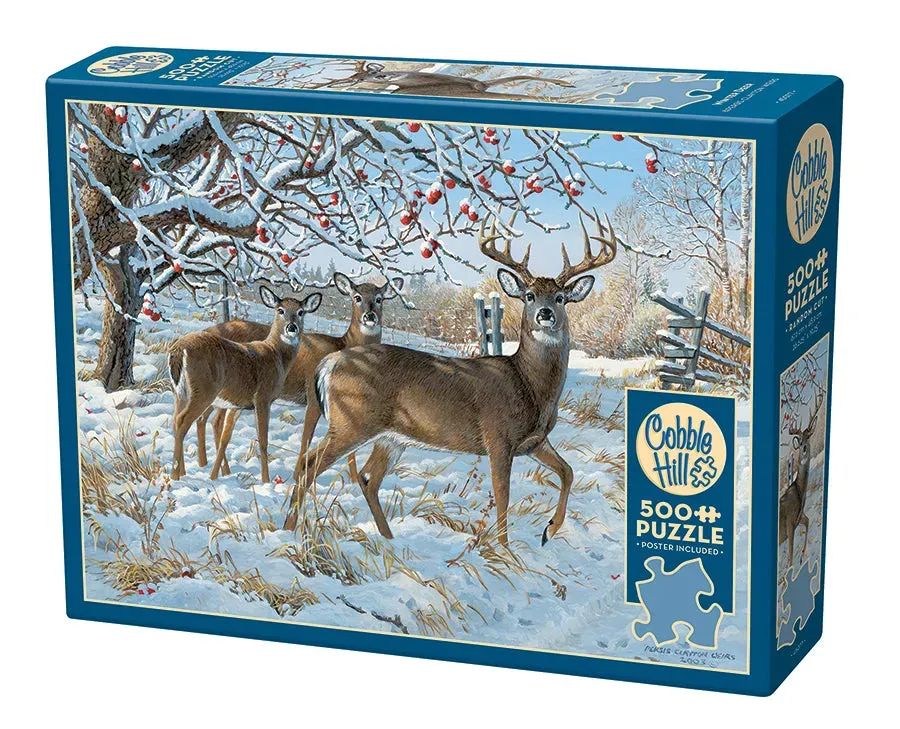 Cobble Hill Winter Deer puzzle 500 piese cerbi