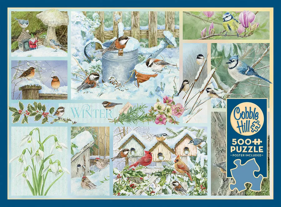 Cobble Hill Garden Birds in Winter puzzle 500 piese iarnă